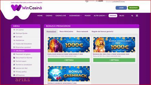 Schermata delle promozioni e dei bonus disponibili sulla piattaforma Wincasino